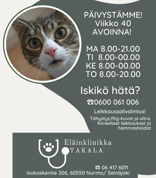 Viikon 40 aukioloajat 🤍 Päivystys numerossa 0600 061 006